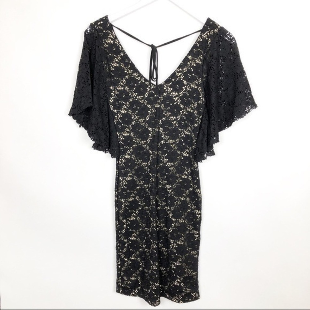 Body Central Black & Nude Crochet Midi Dress Small